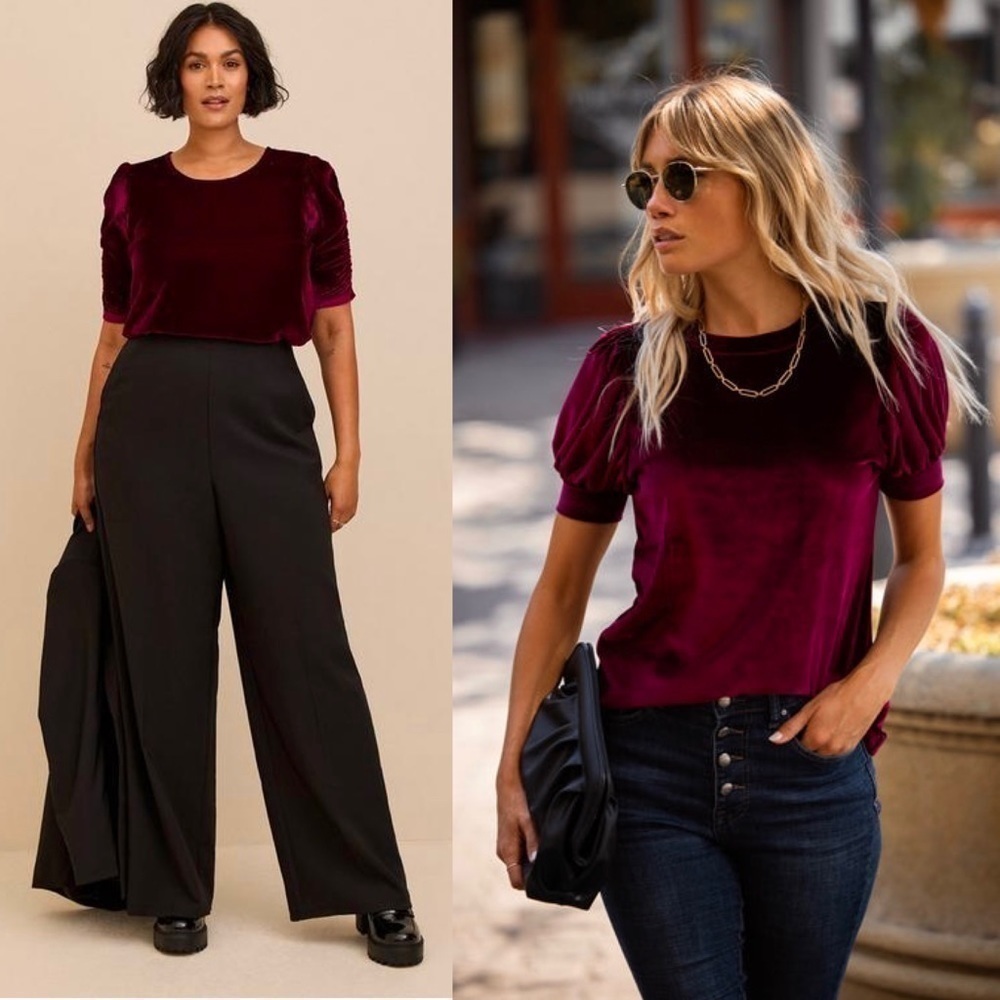 ALICE + OLIVIA 90s Crushed Velvet Puff Short Sleeve‎ Slim Fit Cropped Sweater S